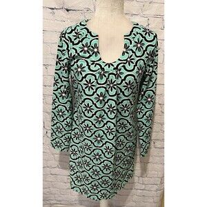 Anthropologie Aryeh Dress Mandela Print Shift 3/4 Sleeve Teal & Black S